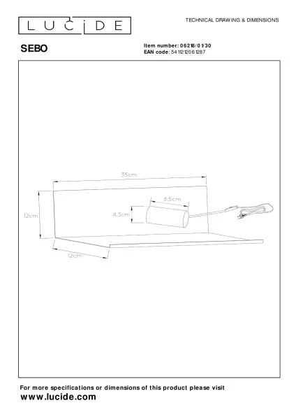 Lucide SEBO - Bettlampe / Wandleuchte - 1xE27 - Schwarz - TECHNISCH